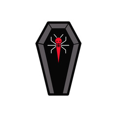 coffin with spider on top vector illustration