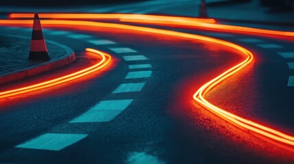Night Road Curves, Orange Light Trails