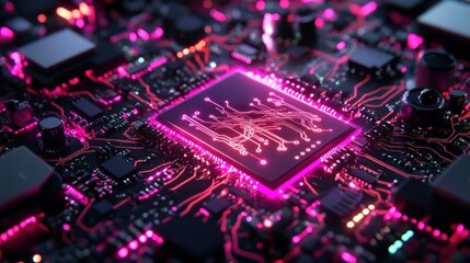 Obraz premium High-tech CPU on circuit board glows