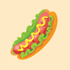 Hotdog with lettuce and mustard