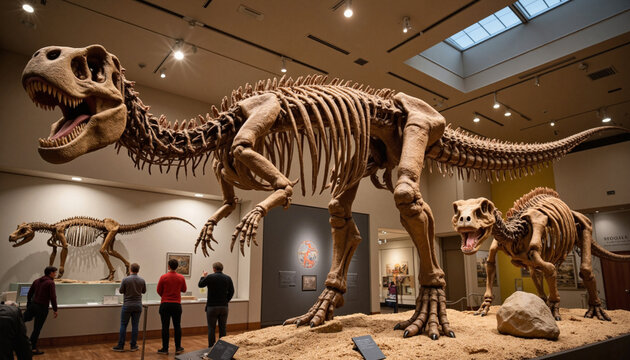 Dinosaur skeletons on display in natural history museum - Powered by Adobe