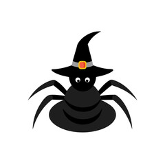 Spider Sitting On Witch Hat Vector Illustration