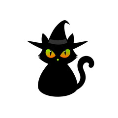 Witch Cat With Glowing Eyes Vector Illustration
