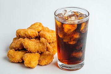 Crispy Chicken Tenders with Cold Soda on White Background