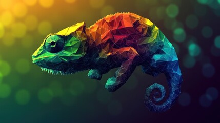 Colorful Chameleon Polygon Art