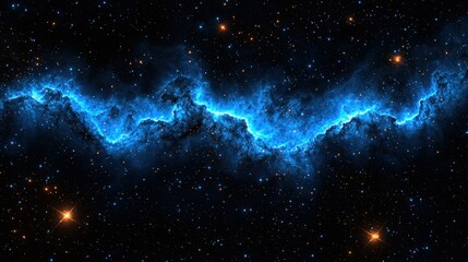Fototapeta premium Cosmic Ribbon Luminous blue nebula stretching across a star-filled black space backdrop
