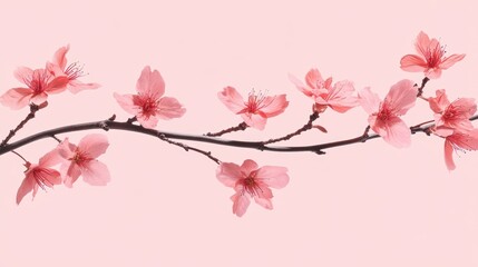 Pink cherry blossom branch against soft pink background