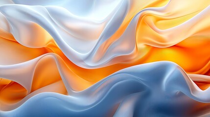 Obraz premium Abstract Flowing Fabric: Orange, Blue, White Waves - Modern Art Wallpaper