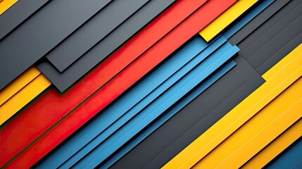 Obraz premium Abstract Geometric Background: Vibrant Red, Yellow, Blue, and Gray Lines and Shapes. Modern Digital Art, Stylish Wallpaper