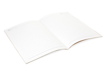 Open copybook isolated on white. School stationery
