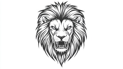 Graphic lion head, fierce expression, clean line art, for branding or poster
