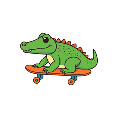 Adorable Crocodile Sitting on Skateboard with Big Smile for Kids Bedroom Wall Art Graphic Print