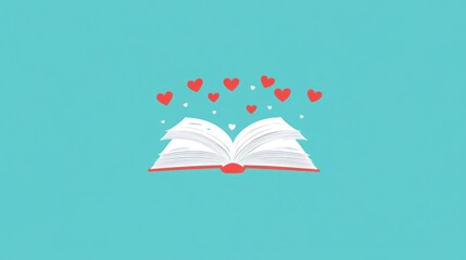 Open book with hearts flying, abstract, simple background for education or love theme