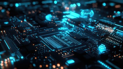 Obraz premium A futuristic circuit technology background pulses with electronic energy, blending sleek digital patterns and glowing circuits, embodying the essence of innovation and cutting-edge digital concepts