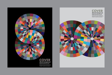 Vector abstract background design featuring colorful circular patterns arranged in an infinity or loop shape. For cover, poster, digital artwork, creative projects.