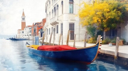 Fototapeta premium Venice Canal: Colorful Oil Painting with Gondola, Rich Details, Soft Lighting, Sepiatone Aesthetic Chaos 15