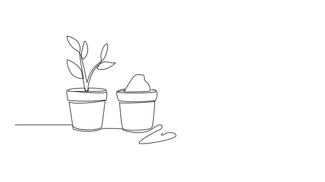 Animated self drawing of one line drawing gardening tools. Activities to filter to be cleaner. Greening the house, greening the beloved earth. National Gardening Day. Full length single line animation