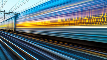 High speed train motion blur showing colorful light streaks effect.