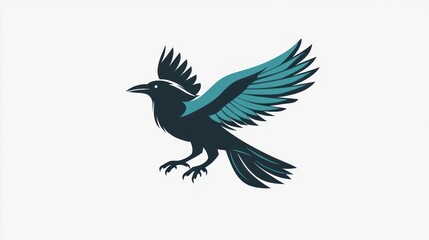 Obraz premium Stylized raven in flight against white background. Possible use Illustration or graphic design