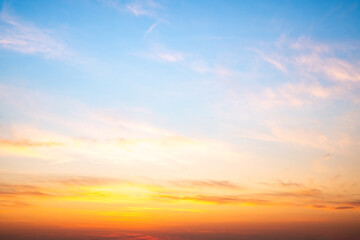 Beautiful , luxury soft gradient orange gold clouds and sunlight on the blue sky perfect for the background, take in evening,Twilight, Large size, high definition landscape photo