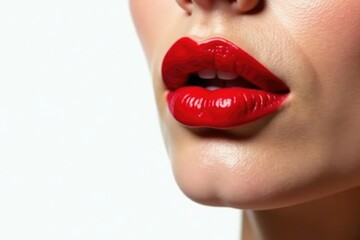 Obraz premium Close-up vibrant red lips, pristine white backdrop, close-up, dramatic