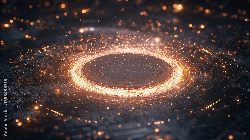 Wall mural digital circuit ring of light: an abstract image of a digital circuit board, brought to life with an
