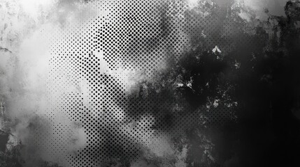 Abstract grayscale texture with halftone pattern and grunge effect.