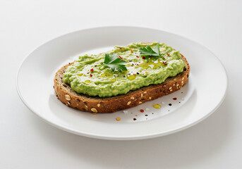 Creamy Mashed Avocado Toast on Whole Wheat Bread with Olive Oil and Parsley