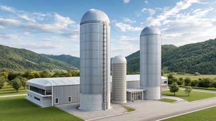 Fototapeta premium Environmentally sustainable biogas plant, converting food waste and agricultural byproducts into green energy