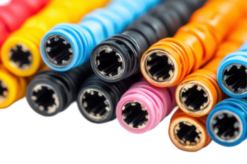 Colorful Audio Cables Close Up View Technology Connectors isolated on transparent background