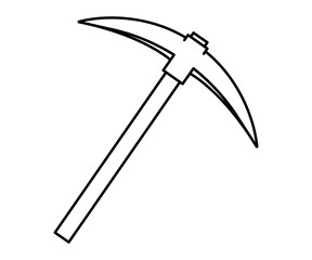 Hand drawn cute outline illustration of pickaxe instrument. Flat vector miner or digger tool line art doodle style. Support service hardware icon. Settings or fix problem. Crypto currency. Isolated.
