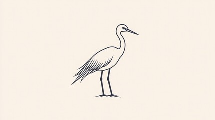 Fototapeta premium Elegant Heron Silhouette, Elegant Bird, Line Art, Nature Design, Stock Illustration, Printable
