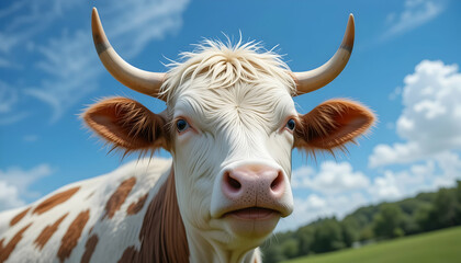 Cow Grazing in a Field on Sunny Day Farm Animal Portrait