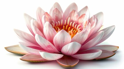  A blooming tropical lotus flower with soft pink petals and a golden center, isolated on a transparent white background 