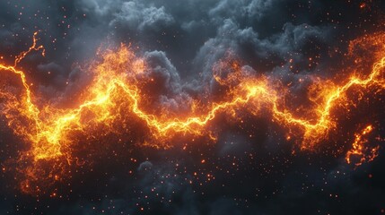 Fototapeta premium Fiery lightning crackles through dark stormy clouds