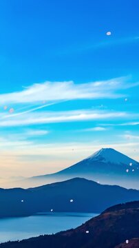  富士と桜吹雪パーティクル合成（縦型）