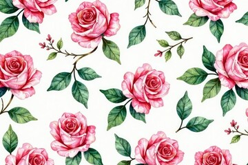 Delicate watercolor roses & leaves, repeating floral pattern, pattern, summer, pretty