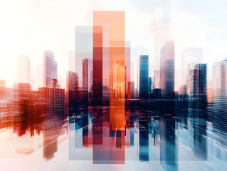 Urban Parallax Geometric City Skyline Reimagined through Translucent Layers - Innovative Design Visualization for Digital Branding and Creative Marketing Narratives