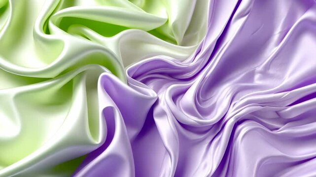 Abstract Draped Silk Fabrics in Pastel Green and Lavender