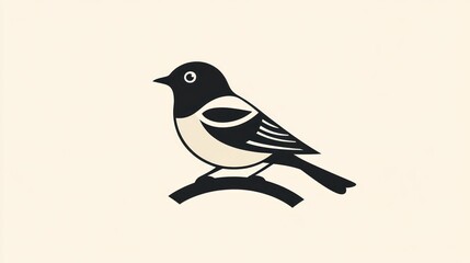 Obraz premium Simple bird silhouette on branch, graphic design element, for branding or print