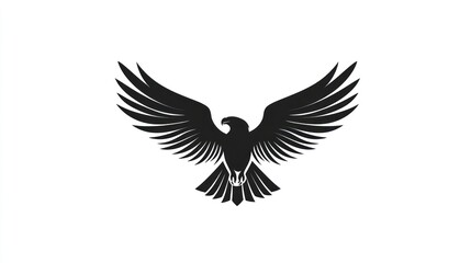 Obraz premium Silhouetted eagle in flight against white background. Possible use Stock photo for logo design or nature/wildlife theme