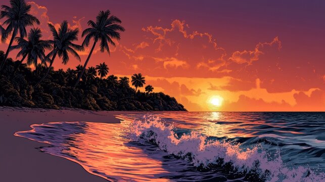 The holiday of Summer with colorful theme as palm trees background as texture frame background  