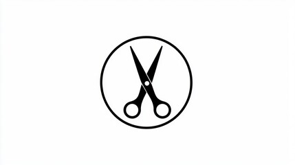 Simple black scissors icon in a circle.  Possible use for hair salon, beauty, or barber shop logo