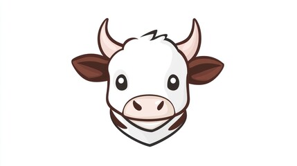 Cute Cartoon Cow Head, Friendly, Smiling, Farm Animal, Illustration, Perfect for Children's Books or Educational Materials