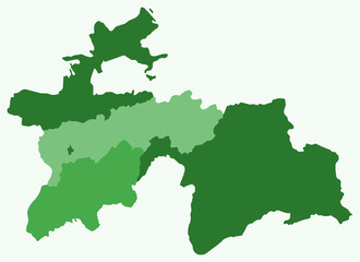 Obraz premium Map of Tajikistan with regions. A simple country border map with region division. Green color palette. Flat Tajikistan shape with administrative division. Vector illustration.