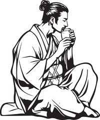 man in kimono drinking