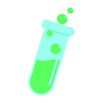Chemical Reaction in a Test Tube. Visible green bubbles rise energetically