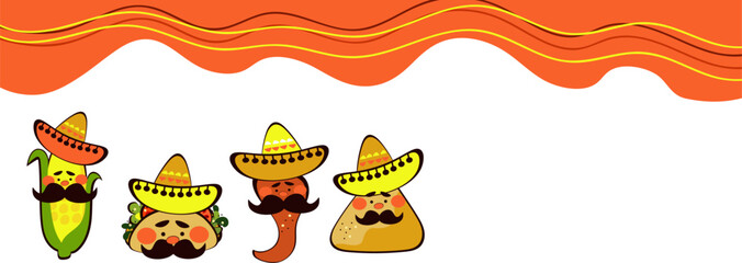 Tacos character sombrero doodle, traditional Mexican food, doodle sketch style vector illustration on white background.