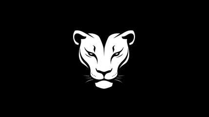 Abstract lioness head silhouette on black background, logo design potential