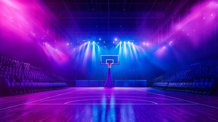 Vibrant basketball arena with highlighted by dynamic lighting for sports and event design